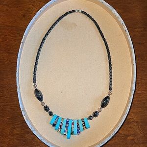 Vintage Hematite, turquoise & Murano glass necklace 18inches